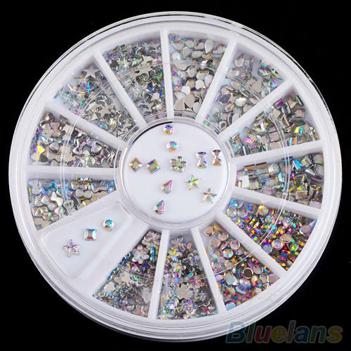 6 Styles Colorful Acrylic Nail Art Stickers Glitter Rhinestone ...